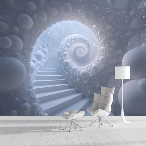 Papel Pintado Pared Escalera De Caracol 3D Papels Tapiz, Abstracto Moderno Murales Decoración De Pared, Blanco Fotomurales Para Salón Dormitorio Fondo de TV, 400x280cm