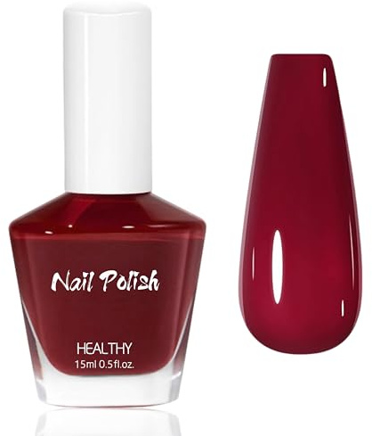 Smalto per unghie rosso vino - 15ML lucido ad asciugatura rapida e a lunga durata, smalto per unghie non tossico, effetto naturale brillante, senza lampada UV, smalto per unghie glitter rosso intenso