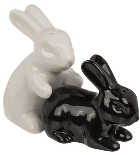 Naughty Rabbits Salt and Pepper Shakers, 11 x 4.5 x 8 cm, Set of 2, One Black and One White
