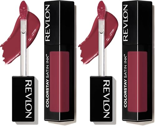 REVLON ColorStay Satin Ink, Pintalabios Líquido Permanente con Acabado Satinado, Fórmula Hidratante con Aceite de Grosella Negra, De Larga Duración, 5ml, Tono 005 Silky Sienna (Paquete de 2)