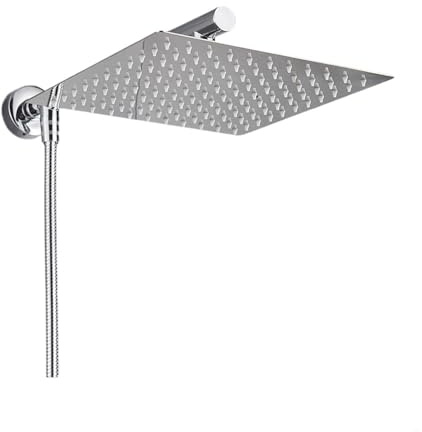 Ultradünner Regenduschkopf aus Chrom, 30,5 cm, Edelstahl, Wandmontage, Badezimmer-Duschkopf mit 150 cm Messingduscharm und Schlauch, luxuriöses Wasserfall-Erlebnis