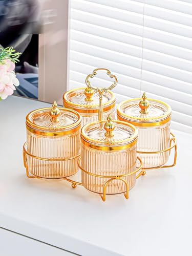 BSKJMMP Ensemble de sucrier avec couvercle en plastique doré - Plateau à fruits secs avec base - Organisateur de cuisine pour la maison - Plats à bonbons et noix