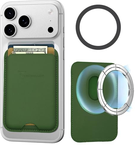 TECHMADE Magsafe plånbok med korthållare, kompatibel med iPhone 16/15/14/13/12 Serie, korthållare av PU-läder, adapterring för andra smartphonemodeller, grön, Talla única, Avslappnad