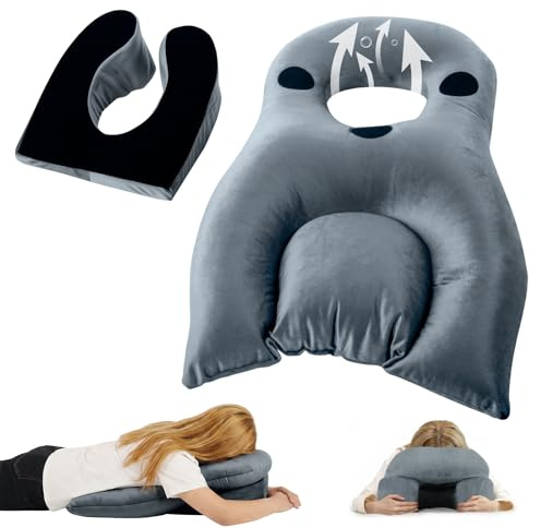 Bauchschläferkissen mit Kopfloch, Face Down Recovery Pillow für Retina- & Augen-OP, Vitrektomie & BBL Erholung, erhöhtes Keilkissen mit Atemöffnung, weicher Flanell & Samtfüllung für Bauchlage