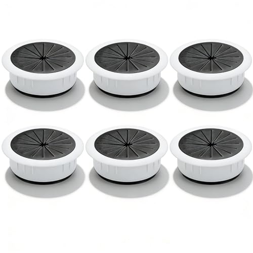 Leloco 6 passacavo da scrivania, 50 mm, bianco, a doppio strato, rimovibile, passacavo da tavolo, in plastica, per tavolo, ufficio, scrivanie