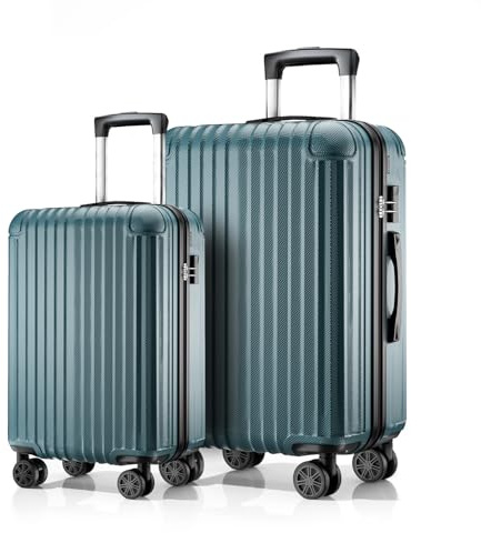 ABISTAB Voyager Kofferset 2-teilig S+L, Hartschalenkoffer mit 4 Rollen, Handgepäck & großer Reisekoffer, Trolley Set für Business & Urlaub, Dunkelgrün