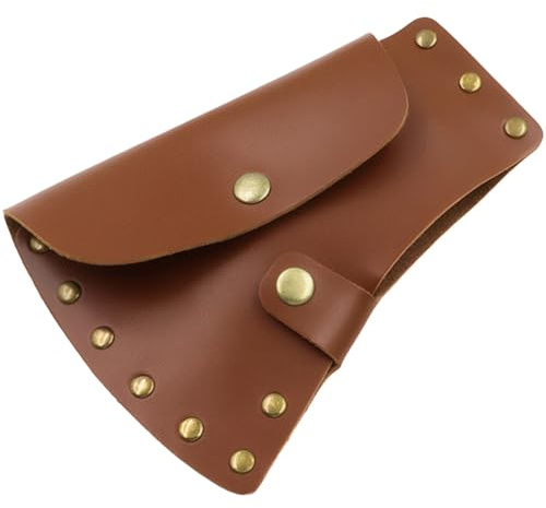 Large Dark Brown Leather Axe Head Cover, Detachable Protective Sheath with Snap Buttons, Reinforced for Outdoor Hiking, Camping & Garden Tools