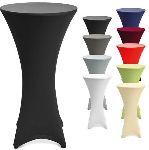 Beautissu Stretch Stehtisch Husse rutschfest bügelfrei für Bistrotisch | Ø70-75cm Schwarz 40°C waschbar Verstärkung im Fußbereich Tisch-Überzug für & bügelfreie Stehtischhusse Party Hochzeit Stella