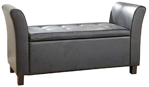 GFW Verona Window Seat Ottoman, Faux Leather Storage Bench with Button Tufted Lid, Upholstered Hallway and Bedroom Seating with Hidden Storage