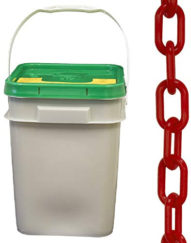 Mr. Chain Plastic Barrier Chain Pail, Red, 1.5-Inch Link Diameter, 300-Foot Length (30005-P)