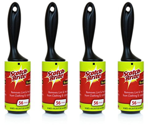 Scotch-Brite Everyday Clean Lint Roller - 4 Rolls (56 Sheets Per Roll, 224 Total Sheets) - Works Great on Pet Hair, Clothing, Furniture and More, Black