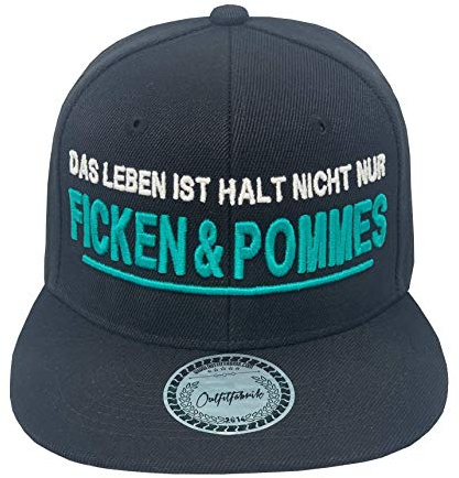 Outfitfabrik ♥ Snapback Cap Das Leben ist Halt Nicht nur Ficken und Pommes in schwarz mit 3D-Stick, für Männer und Frauen, One Size, verstellbar