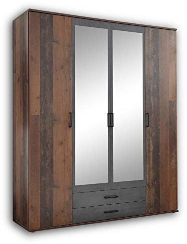 CHICAGO Eleganter Kleiderschrank mit viel Stauraum - Vielseitiger Drehtürenschrank in Old Style & Betonoxid Optik - 159 x 197 x 54 cm (B/H/T)