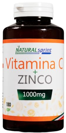 Vitamina C Pura Alto Dosaggio di Vit. C (1000mg)+ Zinco - 180 Compresse Per 6 Mesi-Vitamin C Dose Forte - Integratore Alimentare Made in Italy nel laboratorio NaturalSprint