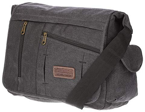 Christian Wippermann Umhängetasche Laptop 17 Zoll - Großes Messenger Bag Herren - Canvas Material - Verstellbarer Riemen - Mehrere Fächer - Büro/Arbeit Tasche Herren ca. 35x30x13 cm - Schwarz