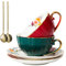 A-SZCXTOP Porcelain Tea Cups Set of 2,Ceramic Coffee Cup (225 ml) with Saucers Spoon Gift Box,European Couple Bone China Tea Set (Crimson+Dark Green)