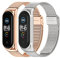baklon 2 Pezzi Cinturino per Mi Band 4/ Mi Band 3, Braccialetto Premium Bracciale in metallo in acciaio inox per Xiaomi Mi Smart Band 4/3 (Argento e oro rosa)