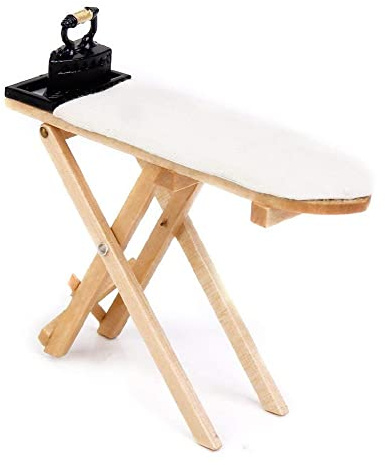 Dollhouse Furniture 1:12 Scale Miniatures Accessories Ironing Board Set Wooden Furniture Model Miniature Room Artificial House Decor Life Scene Ornament (White)