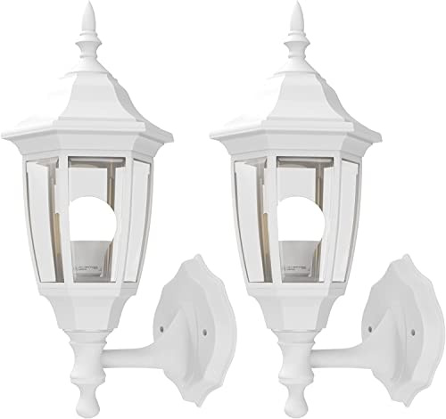 EMART Plastic Outdoor Wall Light Fixtures with Bulbs, Waterproof and Anti-Corrosion Porch Sconces, Exterior Lanterns Wall Mount Lamp for Outside, Garage, Front Door, House, Patio, 2 Pack, White
