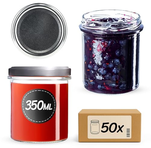 KADAX Syltburkar 350 ml, fi82 mm, konserveringsburkar med skruvlock, honungsburkar, konserveringsburkar för svampar, konserveringsdörrar, honung (50 stycken, silver)