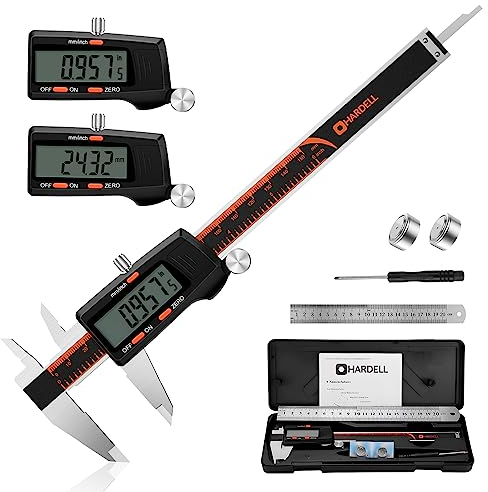 HARDELL Digital Vernier Caliper, 6 Inch Stainless Steel Caliper Measuring Tool with Large LCD Screen, Electronic Vernier Caliper Micrometer with Ruler, Auto-Off Feature, Inch/Millimeter Conversion