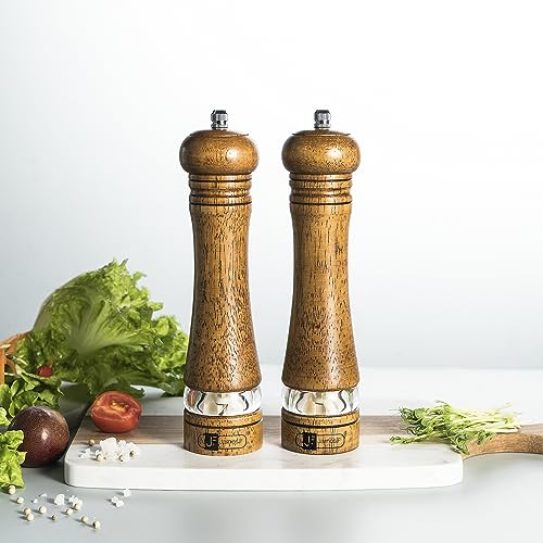 JF JAMES.F Salz und Pfeffermühle Set, Pfeffer und Salzmühle 2er Set aus Holz 21,5 cm Gewürzmühle Mühlenset Nachfüllbar Mühle für Salz und Pfeffer mit Einstellbarem Feinheit Keramikmahlwerk
