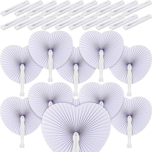 Gulfmew 100 Pcs Folding Paper Fans Heart Shaped Chinese Handheld Paper Fans White Ideal Wedding Favours for Guests Decorations for Summer Wedding DIY Favours, Wall Decorations