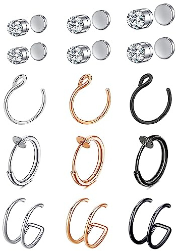 VitaCool Fake Nose Ring Hoop Fake Nose Stud Magnetic Septum Nose Ring Stud Stainless Steel CZ Piercing Faux Nose Ear Lip Non Pierced Jewelry for Women Men