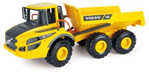 Lena 4616 Worxx Knickgelenkkipper Volvo A25G, Kipplaster aus ABS Kunststoff mit Reifen und Stahlachsen, Baufahrzeug mit Knicklenkung, Spielzeugkipper für Kinder ab 3 Jahren, LKW Gelb, Schwarz