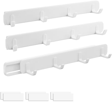 MYLERCT 3 Stück Hakenleiste Selbstklebend,Tragfähigkeit: 2 kg Küchenhaken, Einziehbares Design Handtuchhalter, Ohne Bohren, Küchenhalterung, 4 Weiss Bewegliche Haken, Geeignet für Küche, Bad, Tür