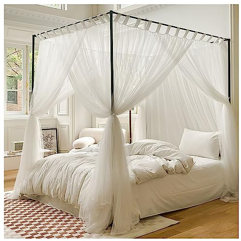 Eleganter Betthimmel für Erwachsene, 4-Eck-Betthimmel, Pfostenrahmen mit Vorhang, Moskitonetz, Himmelbettrahmen, Pfostenstangen, Schwarze Aluminiumlegierung, Grau, Twin
