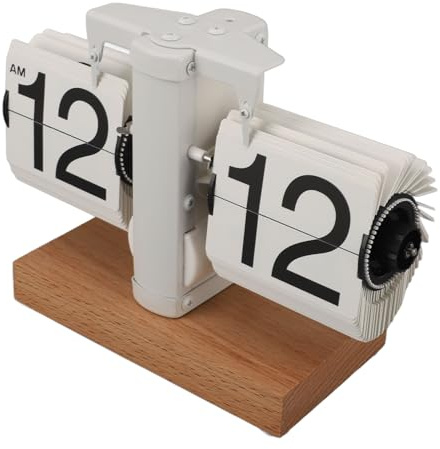 HERCHR Vintage Auto-Flip-Uhr, Retro-Flip-Uhr Schwarz, Retro-Digital-Flip-Down-Uhr, Tischuhr, Walnussholz-Basis, Flip-Down-Uhr, Flip-Schreibtischuhr, Digitale Retro-Uhr Mit Automatischem Drehrohr(#2)