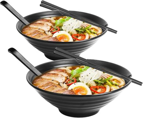 Lot de 2 bols à ramen, bols à soupe, bols à ramenbowl, bols à soupe, bols à soupe, bols à ramenbowl, vaisselle japonaise pour ramen, salade, céréales, 1000 ml