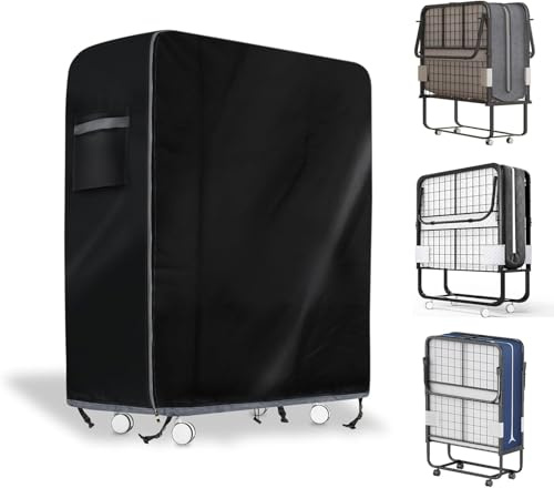 Folding Bed Storage Cover, Waterproof & Dustproof 40 L x 13 W x 41 H Rollaway Beds (Black), Thick Fabric with Storage Bag for Indoor/Outdoor Use - Bedding Protection Cover