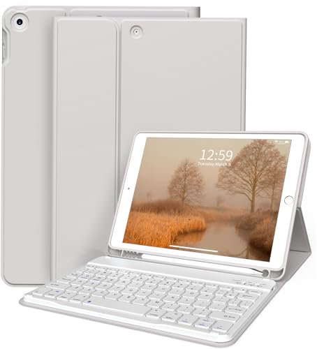 ZKTUYU Keyboard Case for iPad 9th/8th/7th Generation 10.2 inch 2021/2020/2019 with Pencil Holder, Stand Folio Detachable Wireless Bluetooth Keyboard Cover, Soft TPU Back Smart Case, Gray