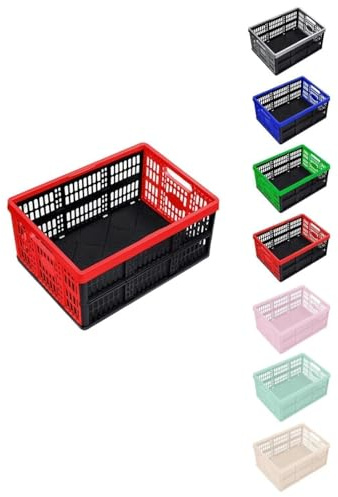 Jardin202 - Caja Plegable de 32 Litros para Almacenamiento | Resistente y Compacta | Ideal para Organización en Hogar y Oficina | Fácil de G | Rojo - Negro