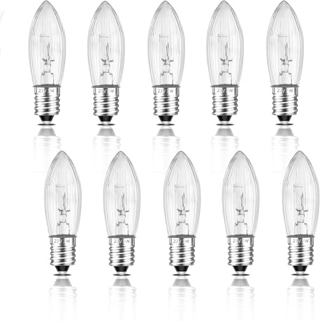 Liuyife 10 Stück 23V 3W Ersatzbirnen Für Weihnachtsschwibbögen, Dekorative Glühbirnen Mit E10-Schraubsockel, Warmweißes Licht 2700K, Geeignet Für Weihnachtspyramiden, Weihnachtskranzbeleuchtung