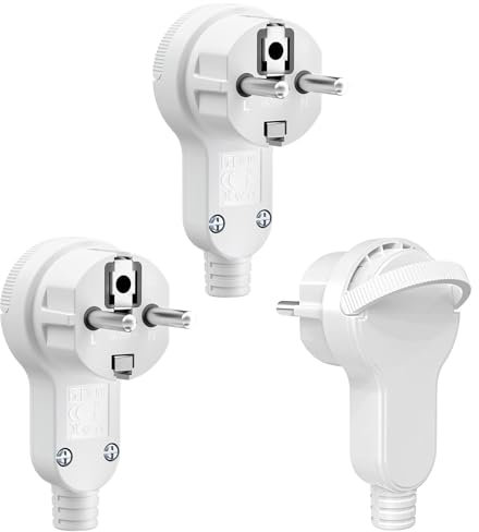 3 Piezas Enchufe Macho Plano 250V 16A IP20, Clavija Europeo Schuko Enchufe Plano Pared, Enchufe con Contacto a Tierra con Man-go Plegable y Protección Contra Dobleces de Cable