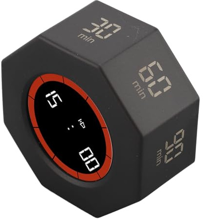 Ejoyous Pomodoro Timer, Digital Schwerkraft Flip Timer Cube Würfel Productivity Timer Countdown Timer 1/3/5/15/30/60/90 Minuten mit G-Sensor für Aufgaben Arbeit Arbeitszimmer Küche (Black)