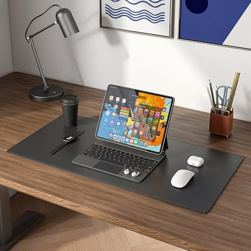 DAWNTREES Protector de escritorio, alfombrilla de Cuero sintética para laptop,alfombrilla grande para mouse y teclado, almohadilla de escritura impermeable para oficina y hogar (negro)