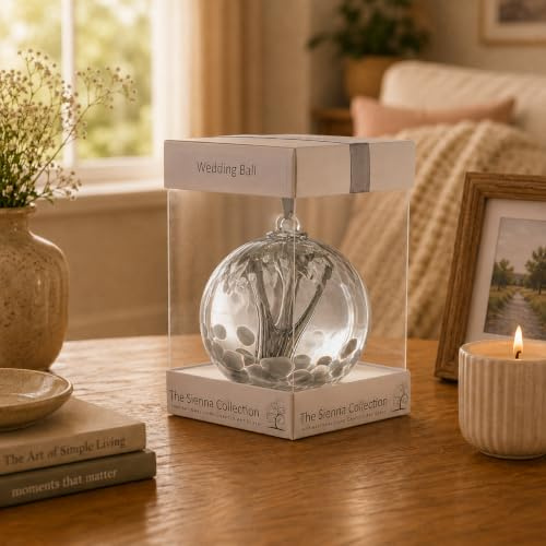 Sienna Glass 10cm Silver Wedding Spirit Ball – Handcrafted Mouth-Blown Glass Ornament – Gift Boxed Decoration for Weddings, Anniversaries, Windows, Gardens, Memorials, Home Decor
