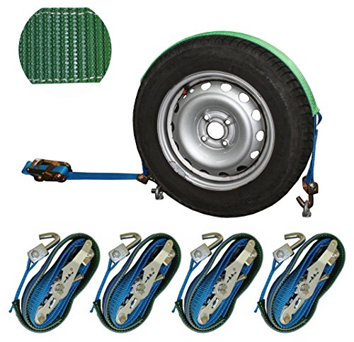 SHZ Spanngurt Autotransport 35mm VDI2700 konform Radsicherungsgurt 3t Zurrgurt LC 1.500/3.000 daN Auto Transport Spanngurt Reifengurt (4 x 72)