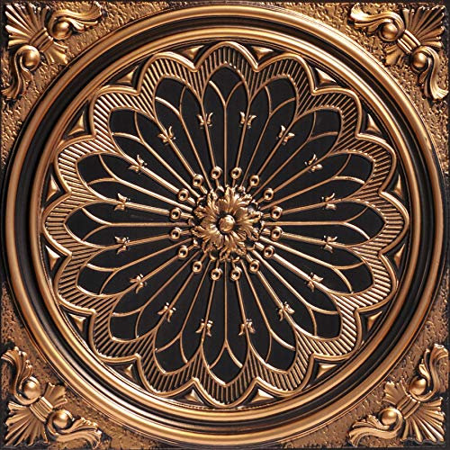 from Plain to Beautiful in Hours 238 Rose Window PVC 2' x 2' Glue-up or Lay-in Ceiling Tile (Covers / 4 sq.ft), 24 x 24, Antique Gold