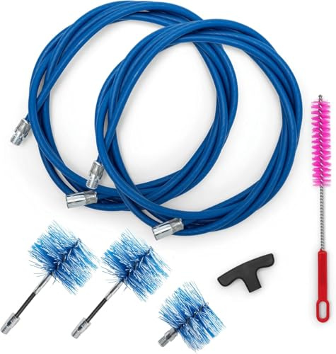 BARETTO | Kit Limpieza conductos de Humos | cepillos articulados Ø 80 100 120 mm, Nylon, Cable Acero Revestido | Set Mantenimiento chimeneas y Tubos