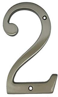 QCAA Numéro de maison traditionnel en laiton forgé lourd, 10,2 cm, 2, nickel mat, fabriqué à Taiwan
