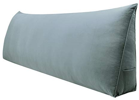 WOWMAX Large Bolster Triangular Positioning Support Reading Backrest Wedge Pillow for Headboard for Day Bed Bunk Bed with Removable Cover Velvet No Button Grey California King