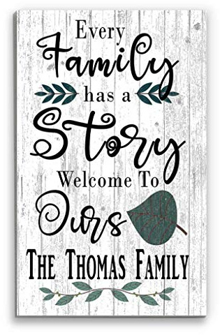 amily Name Sign Personalized – “Every Family Has a Story, Welcome to Ours” Rustic Wall Art – Housewarming, Wedding, or Anniversary – Farmhouse Decor – Made in USA – 16.5 x 10.5