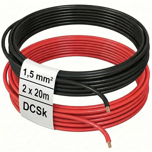 DCSk Fahrzeugleitung 1,5mm² 20m FLRY B Fahrzeugkabel asymmetrisch 1.5 mm² Kfz-Kabel Kfz Litze Set Farbe schwarz rot 1 5mm2