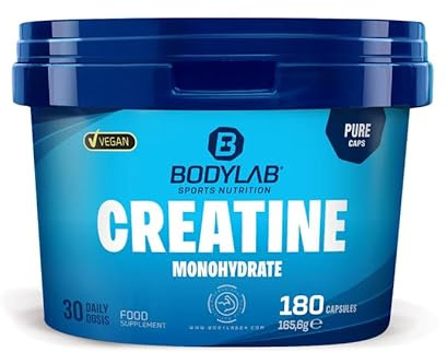 Bodylab24 Creatine Monohydrate 180 Kapseln, mit 3000mg Kreatinmonohydrat je Tagesdosis, reines Pulver, hochdosiertes Kreatin für mehr Energie und Kraft