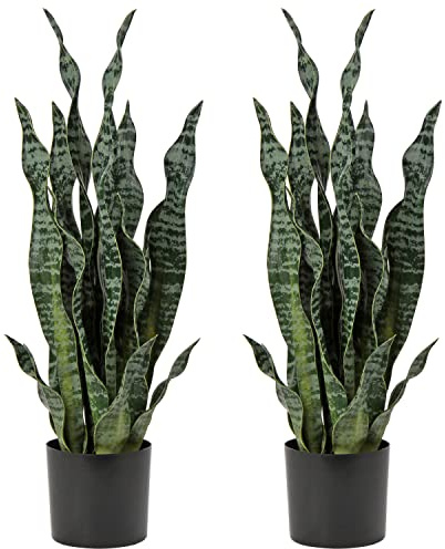 Hollyone 2PCS Künstliche Pflanzen Groß, Höhe 64cm Künstliche Sansevieria Deko Wohnzimmer Pflanze Zimmerpflanzen Balkon Büro Deko, Künstliche Pflanze für den Heimgarten Bürodekoration